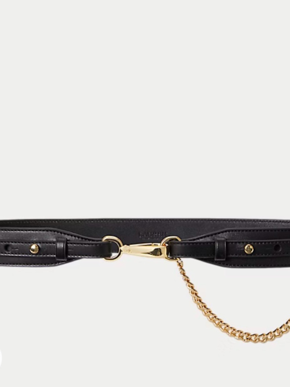 LAUREN RALPH LAUREN MEDIUM Women's Dog-Clip Leather Chain-Trim Belt Black